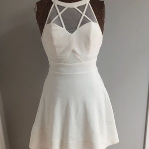 High Neck, Skater Skirt, White Dress